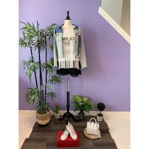 Italian Color Blocked Fitted Denim Jacket